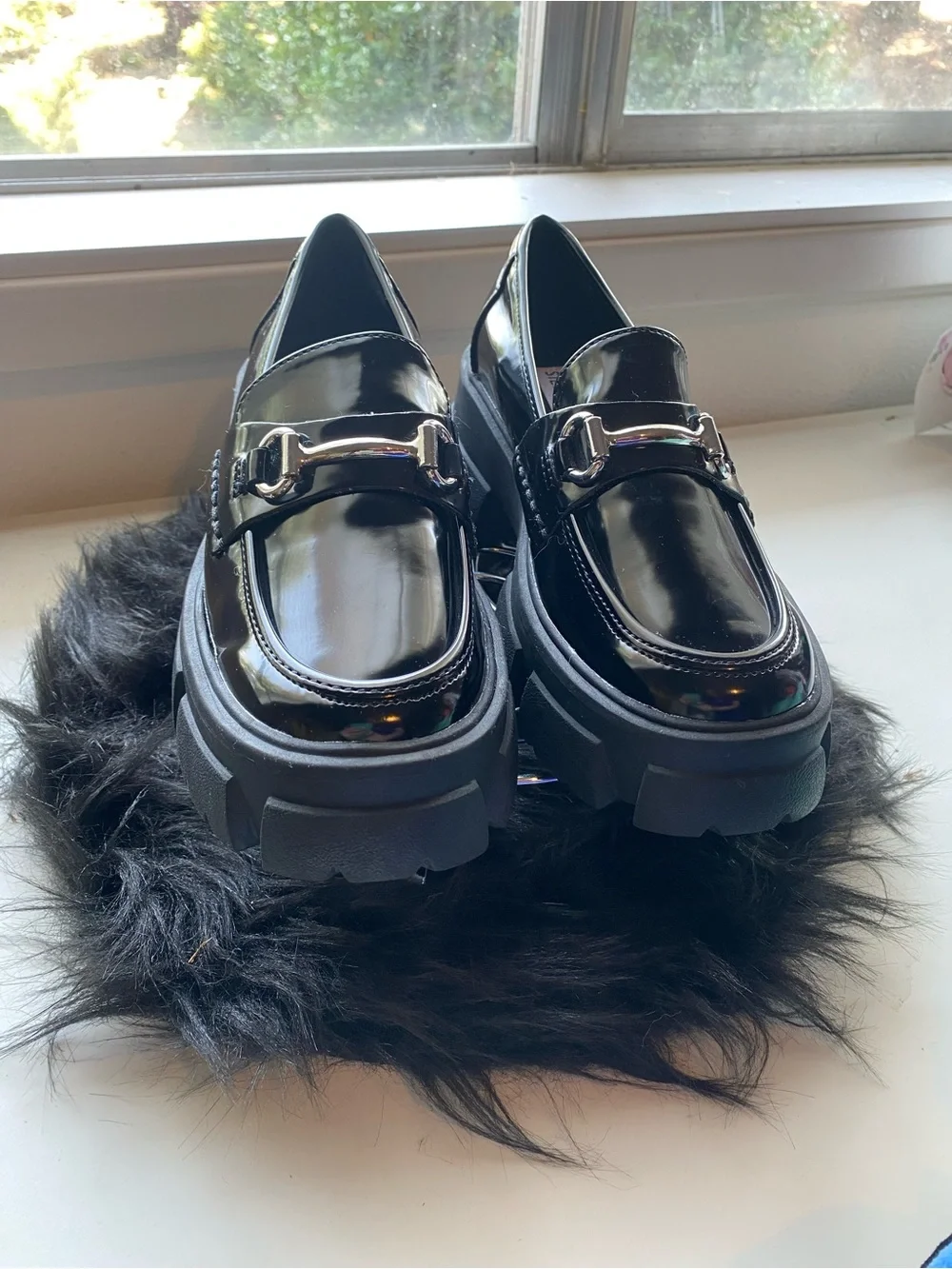Steve Madden Black Patent Platform Loafers